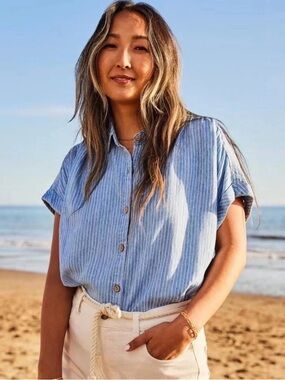 Faherty Breeze Shirt Tried And True Stripe Womens Size XS Linen Blend Summer